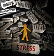 © zimmytws - Paper person with Stress text surrounded by negative economic news headlines