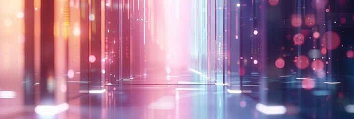 Poster - Abstract Digital Cityscape With Illuminated Glass Panels and Bokeh Lights