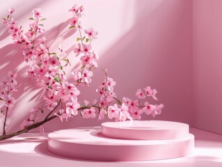 Wall Mural - White platform with pink flower