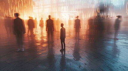 Poster - A lone individual stands in a bustling crowd, but appears disconnected and alone, with the background blurred, highlighting their isolation. Generative AI