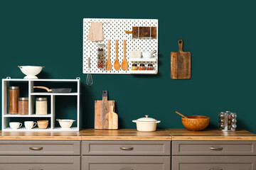 Wall Mural - Stylish kitchen with pegboard and kitchenware
