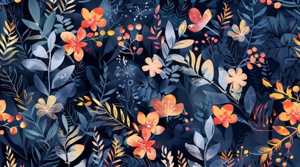 Wall Mural - repeating nature patterns for print, leafes, branches, flowers, 16:9