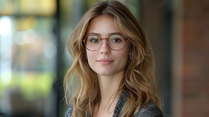 Wall Mural - a woman with glasses smiling