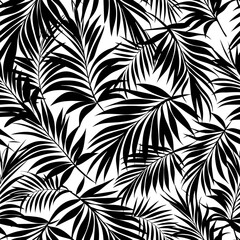 Wall Mural - A monochrome design portrays a dense array of tropical palm leaves