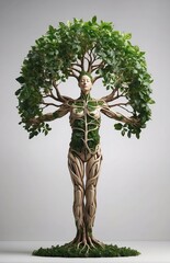 Human development and growth of personality and character in development as a medical icon of health as a tree with branches and green leaves in the shape of a persons anatomical body on white.s
