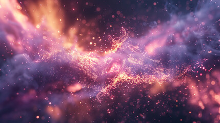 Wall Mural - Abstract particles swirling and flowing through a galaxy of pink, purple, and orange