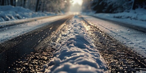 Wall Mural - Snowy Forest Road