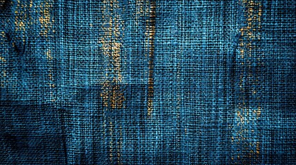 Close-up of Blue and Gold Textured Fabric with Intricate Weave Pattern