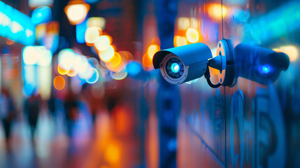 Aufkleber - Security camera recording footage of a busy city street at night