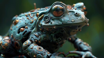 Animal Evolution Amphibian Cybernetic Frog Robot. AI generated.