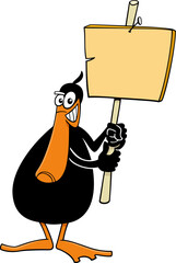 Wall Mural - cartoon black duck animal character with blank banner