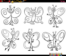 Canvas Print - cartoon butterflies insects characters set coloring page