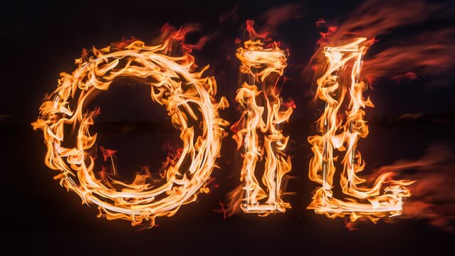 A fire lettering spelling out the word oil, AI