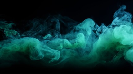 Abstract backdrop Cloud of green and blue smoke on a black isolated background. soft mystery horror design, spooky background texture concept.