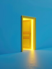 Wall Mural - Open Yellow Door in Blue Room