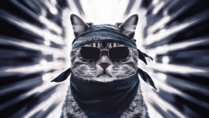 Canvas Print - A cat wearing sunglasses and a bandanna with the words 