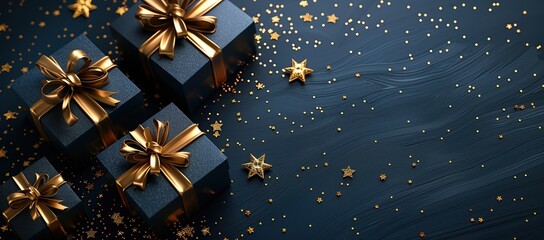 Sticker - Elegant Blue and Gold Gift Boxes with Stars