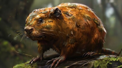 Canvas Print - A close up of a beaver sitting on top of some moss, AI