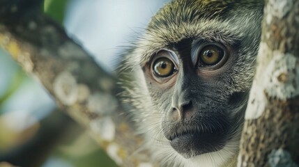 Wall Mural - Monkey perched on tree branch