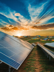 Wall Mural - Breathtaking View of a Large-Scale Solar Panel Farm at Sunrise