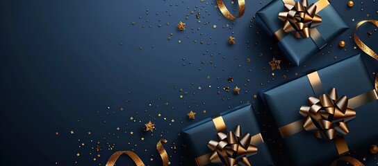 Sticker - Elegant Blue and Gold Gift Boxes with Confetti