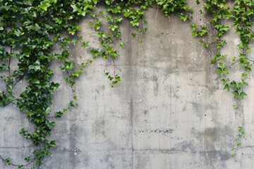 A close-up shot of green ivy growing on a concrete wall