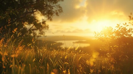 Wall Mural - field of grass at sunset