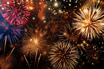 colorful fireworks exploding in a night sky during a celebration