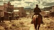 © Working Moments - Cowboy on horseback, movie scene in Wild West town.