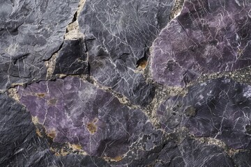 Poster - Captivating rock formation in purple, gray, and black hues with intricate cracks and textures, showcasing raw nature's geology in a visually striking pattern