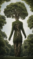 Human development and growth of personality and character in development as a medical icon of health as a tree with branches and green leaves in the shape of a persons anatomical body on white.s
