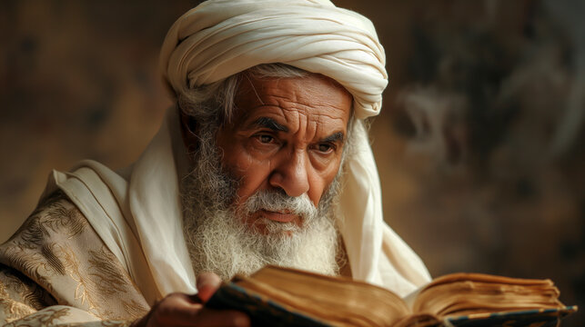 Old man reading the Muslim holy book. Generative AI