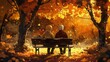 © Barbara Taylor - senior couple sitting on a park bench, golden brown background, anime