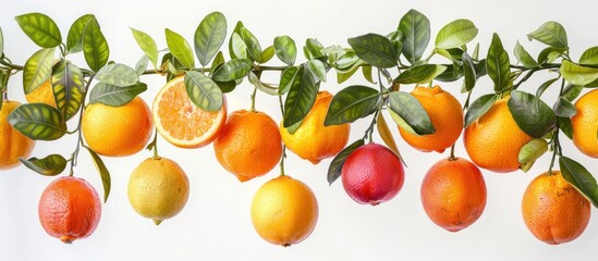 Wall Mural - Ripe citrus fruits hanging from a branch