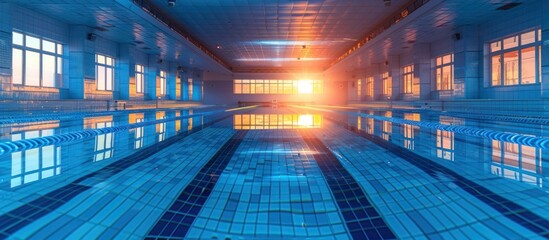 Indoor pool with sunset reflection