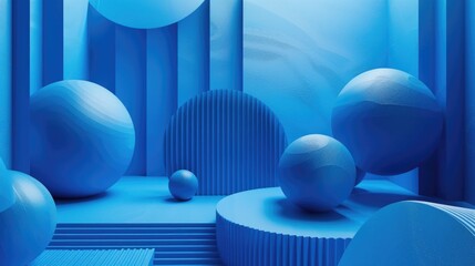 Wall Mural - Blue balls on blue floor