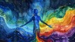 © DZMITRY - Spirit human body walking inspiring rainbow way heartmind mental health soul spirit imagine energy emotion connect universe abstract art watercolor painting fantasy digital collage illustration