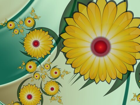 Fantastic multicolored flowers. Fractal artwork for use as templates, computer backgrounds, label printing and more. Graphic background design.