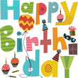 © the simple surface - Happy Birthday collage lettered illustration. Whimsical typography.