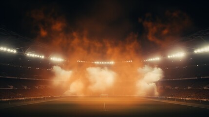 Bright stadium arena lights and smoke.
