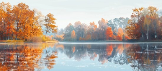 Wall Mural - Serene autumn lake reflecting colors