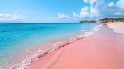 Wall Mural - pink sand beach with blue sea water