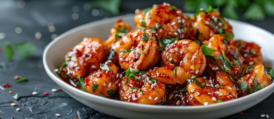 Wall Mural - Spicy shrimp with sesame seeds