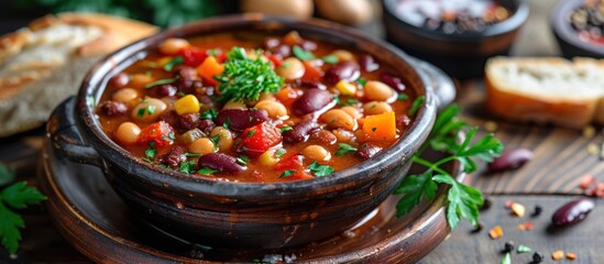 Wall Mural - A bowl of hearty chili with beans and vegetables