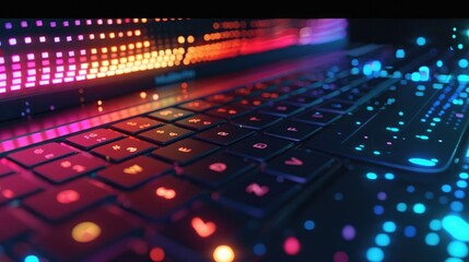Close up of a laptop with illuminated glowing display technology. AI generated image