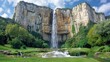 © Ross - Majestic waterfall cascading from tall rugged cliffs surrounded by lush greenery and a clear blue sky, capturing the essence of nature's beauty