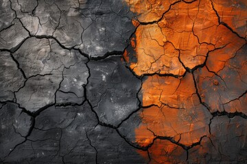 Cracked earth shows impact of climate change with dry soil, extreme conditions, and lack of water. Nature struggles with environmental degradation