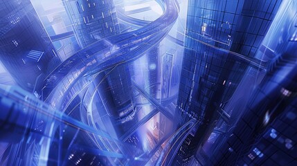 Wall Mural - Futuristic architecture with digital connection, AI, computer screen, technology, futuristic, architecture, digital, connection, network, modern, innovation, design, abstract, building, city