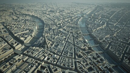 Wall Mural - Aerial view of Paris, with a 3D map mockup look,