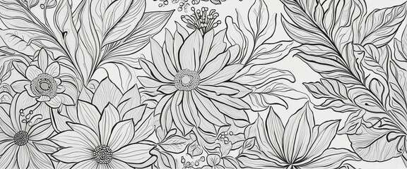 Wall Mural - set of abstract flowers, doodle illustration